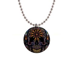 Skull Death Mosaic Artwork Stained Glass 1  Button Necklace