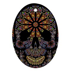 Skull Death Mosaic Artwork Stained Glass Oval Ornament (two Sides)