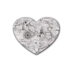 Vintage Cartography Atlas Nautical Map Rubber Heart Coaster (4 Pack)