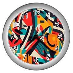 Colorful Abstract Wall Clock (silver) by Jack14