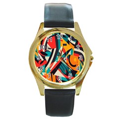 Colorful Abstract Round Gold Metal Watch by Jack14