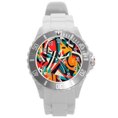 Colorful Abstract Round Plastic Sport Watch (l) by Jack14