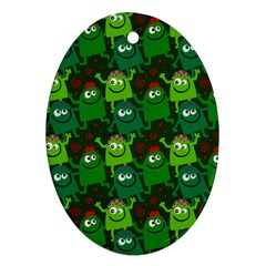 Green Monster Cartoon Seamless Tile Abstract Oval Ornament (two Sides)