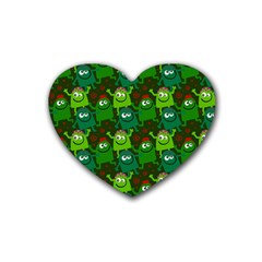 Green Monster Cartoon Seamless Tile Abstract Rubber Heart Coaster (4 Pack)