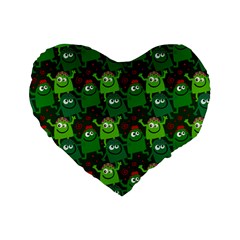 Green Monster Cartoon Seamless Tile Abstract Standard 16  Premium Flano Heart Shape Cushions