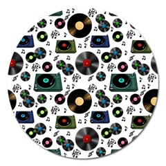 Records Vinyl Seamless Background Magnet 5  (round)