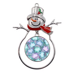 Leaves Glitter Background Winter Metal Snowman Ornament