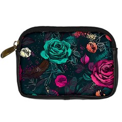 Roses Pink Teal Digital Camera Leather Case