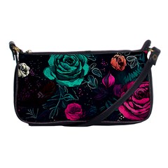 Roses Pink Teal Shoulder Clutch Bag