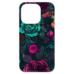 Roses Pink Teal Iphone 14 Pro Black Uv Print Case