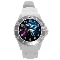 Psychedelic Astronaut Trippy Space Art Round Plastic Sport Watch (l)