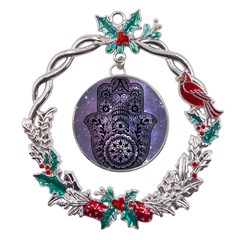 Hamsa Hand Metal X mas Wreath Holly Leaf Ornament