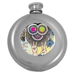 Vintage Trippy Aesthetic Psychedelic 70s Aesthetic Round Hip Flask (5 Oz)