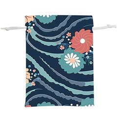 Waves Flowers Pattern Water Floral Minimalist Lightweight Drawstring Pouch (xl)