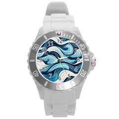 Pattern Ocean Waves Arctic Ocean Blue Nature Sea Round Plastic Sport Watch (l)