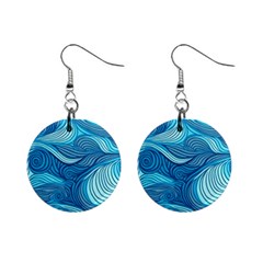 Ocean Waves Sea Abstract Pattern Water Blue Mini Button Earrings by Ndabl3x