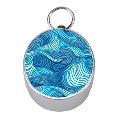 Ocean Waves Sea Abstract Pattern Water Blue Mini Silver Compasses by Ndabl3x