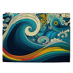 Waves Wave Ocean Sea Abstract Whimsical Abstract Art Cosmetic Bag (xxl)