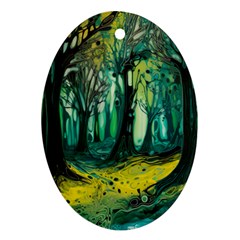 Ai Generated Trees Forest Mystical Forest Nature Art Oval Ornament (two Sides) by Ndabl3x