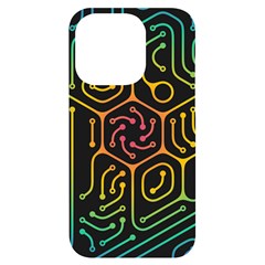 Circuit Hexagonal Geometric Pattern Background Pattern Iphone 14 Pro Black Uv Print Case by Ndabl3x