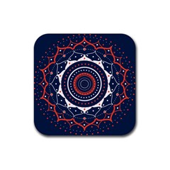 Mandala Orange Navy Rubber Coaster (square) by Ndabl3x