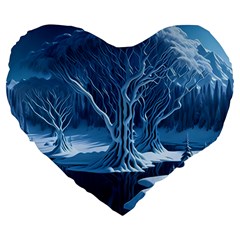 Nature Winter Cold Snow Landscape Large 19  Premium Heart Shape Cushions by Ndabl3x