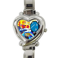Stop Retro Abstract Stop Sign Blur Heart Italian Charm Watch by Ndabl3x
