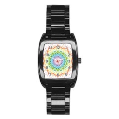 Mandala Pattern Rainbow Pride Stainless Steel Barrel Watch by Ndabl3x