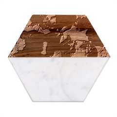 Leaves Fall Autumn Season Orange Marble Wood Coaster (hexagon) 