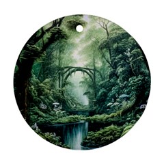 River Forest Wood Nature Round Ornament (two Sides) by Ndabl3x