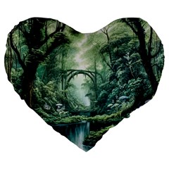 River Forest Wood Nature Large 19  Premium Flano Heart Shape Cushions by Ndabl3x