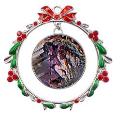Prismatic Pride Metal X mas Wreath Ribbon Ornament
