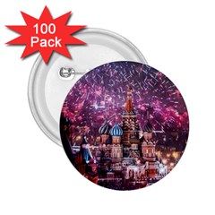 Moscow Kremlin Saint Basils Cathedral Architecture  Building Cityscape Night Fireworks 2 25  Buttons (100 Pack) 