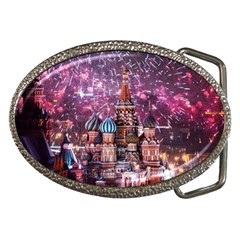 Moscow Kremlin Saint Basils Cathedral Architecture  Building Cityscape Night Fireworks Belt Buckles by Cowasu