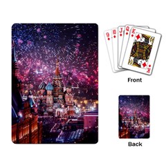 Moscow Kremlin Saint Basils Cathedral Architecture  Building Cityscape Night Fireworks Playing Cards Single Design (rectangle)