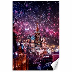 Moscow Kremlin Saint Basils Cathedral Architecture  Building Cityscape Night Fireworks Canvas 20  X 30 