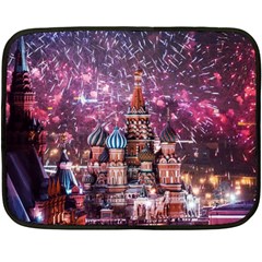Moscow Kremlin Saint Basils Cathedral Architecture  Building Cityscape Night Fireworks Fleece Blanket (mini)