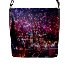 Moscow Kremlin Saint Basils Cathedral Architecture  Building Cityscape Night Fireworks Flap Closure Messenger Bag (l) by Cowasu