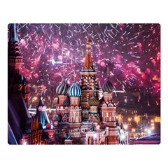 Moscow Kremlin Saint Basils Cathedral Architecture  Building Cityscape Night Fireworks Two Sides Premium Plush Fleece Blanket (large) by Cowasu