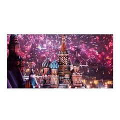 Moscow Kremlin Saint Basils Cathedral Architecture  Building Cityscape Night Fireworks Satin Wrap 35  X 70  by Cowasu