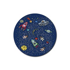 Cat Cosmos Cosmonaut Rocket Rubber Round Coaster (4 Pack)