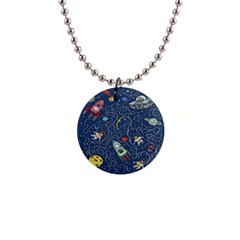 Cat Cosmos Cosmonaut Rocket 1  Button Necklace