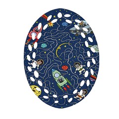 Cat Cosmos Cosmonaut Rocket Ornament (oval Filigree) by Cowasu
