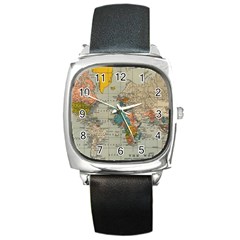 Vintage World Map Square Metal Watch