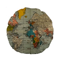 Vintage World Map Standard 15  Premium Round Cushions by Cowasu