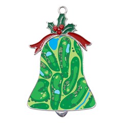 Golf Course Par Golf Course Green Metal Holly Leaf Bell Ornament by Cowasu
