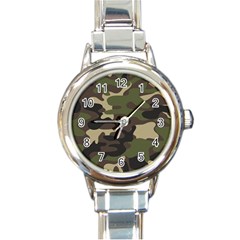 Texture Military Camouflage Repeats Seamless Army Green Hunting Round Italian Charm Watch by Cowasu