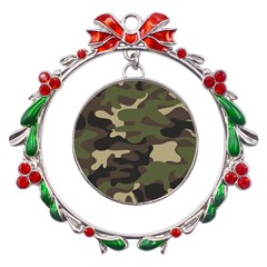 Texture Military Camouflage Repeats Seamless Army Green Hunting Metal X mas Wreath Ribbon Ornament