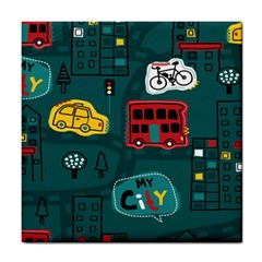 Seamless Pattern With Vehicles Building Road Tile Coaster