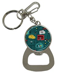 Seamless Pattern With Vehicles Building Road Bottle Opener Key Chain